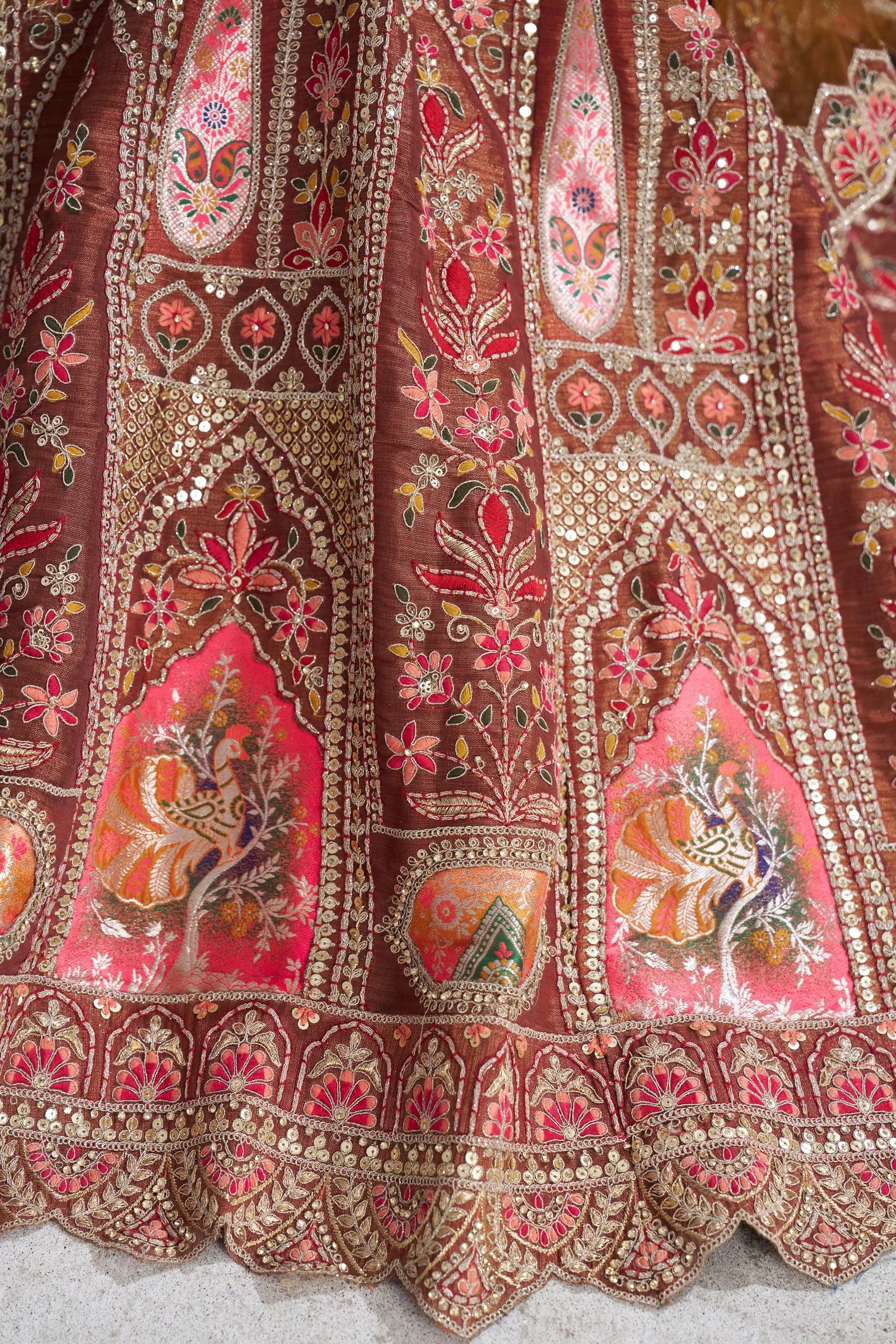 Kf 32 Coffee Banarasi Silk Patch Work Semi Bridal Lehenga Choli Wholesale Clothing Distributors In India
